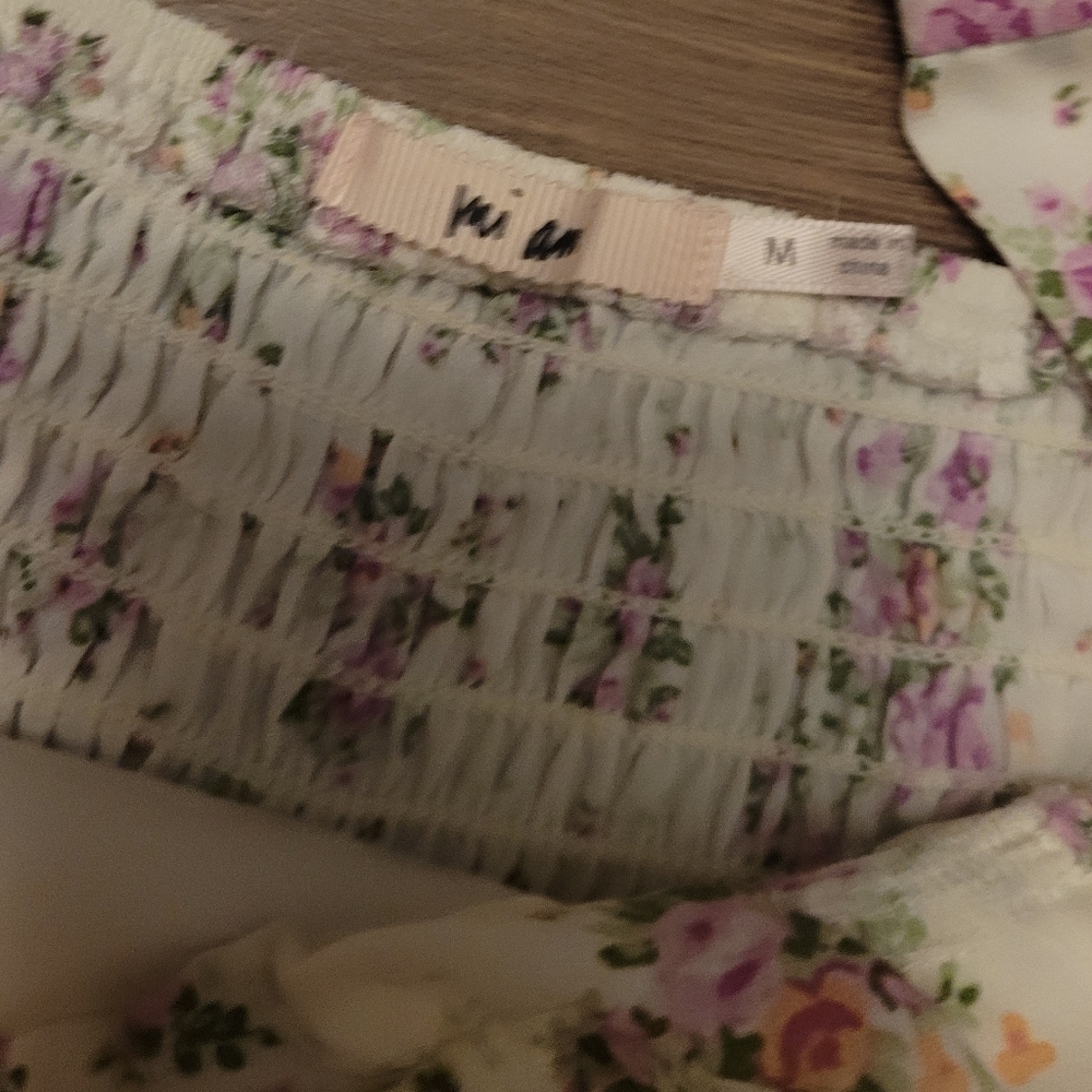 Babydoll Mini Dress Medium Fairy Cream Floral Romantic Enchanting Flowy Cottage - Picture 3 of 5